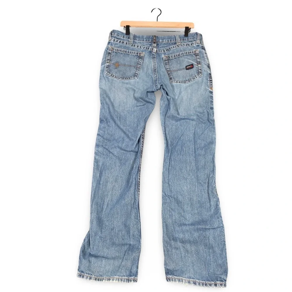 Ariat M4 Relaxed Boot CAT 2 FR Jeans Mens 35x34 Blue Distressed‎ Workwear Job